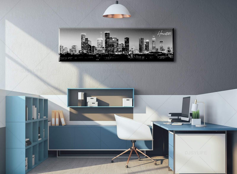 DJSYLIFE Houston Skyline Canvas Wall Art Decor Black & White City Pictures Painting Texas Cityscape Photo Print Artwork for Office Bedroom Living Room Walls Decoration Ready to Hang 13.8"x47.3" - Image 3